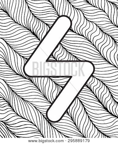 Ancient Scandinavic Rune Sowuli With Doodle Ornament Background. Coloring Page For Adults. Psychedel