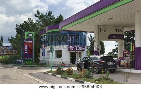 Yalta, Crimea, Russia - September 15, 2018: Tes Petrol Station With A Distinctive Elephant Logo. The
