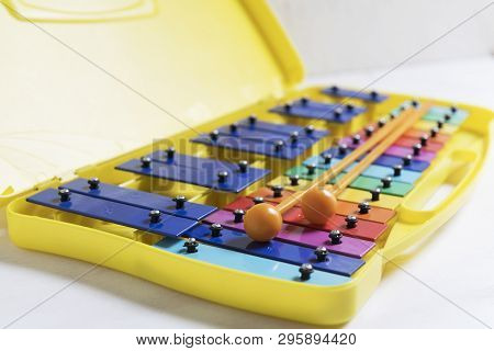 Rainbow Dubble Xylophone Close Up On A White Backgpound