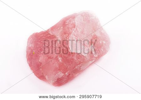 Macro Of Pink Quartz Mineral Stone On White Background Close Up