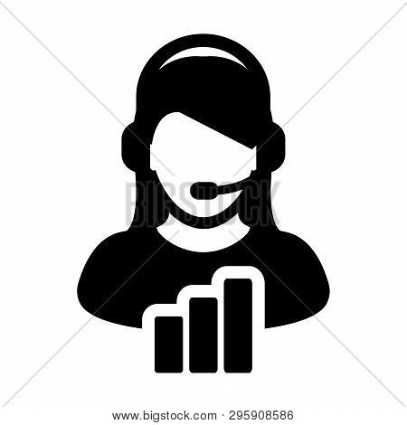 Service Icon Vector Female Customer Care Data Support Person Profile Avatar With Headphone And Bar G