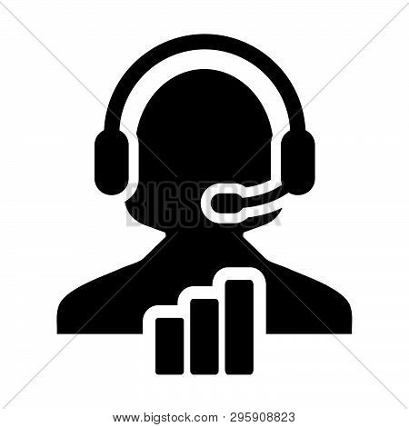 Support Icon Vector Female Customer Care Data Service Person Profile Avatar With Headphone And Bar G