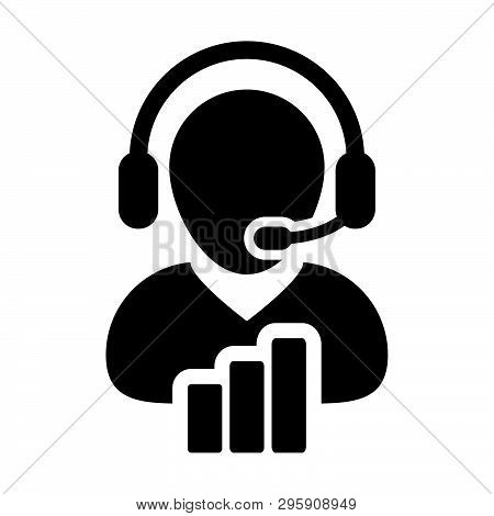 Data Support Icon Vector Male Customer Data Service Person Profile Avatar With Headphone And Bar Gra