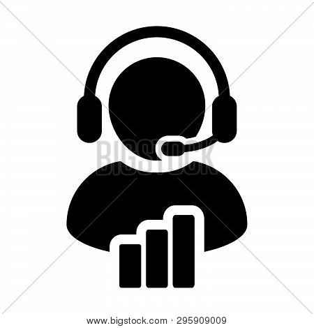 Bar Graph Icon Vector Male Data Support Customer Service Person Profile Avatar With Headphone And Ba