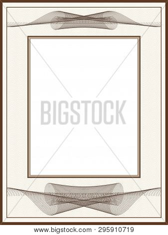 Vintage Picture Frame, Passe-partout. Retro Border With Guilloche Pattern. Vector Abstract Beige Bac
