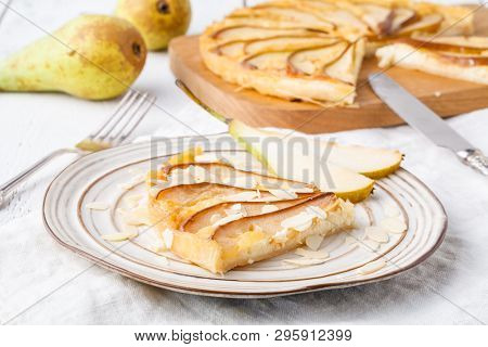 Flavorous Rustic Open Pie Pear Cheese Cinnamon And Almond