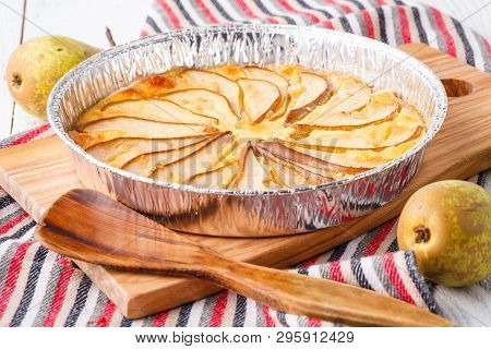 Flavorous Rustic Open Pie Pear Cheese Cinnamon And Almond