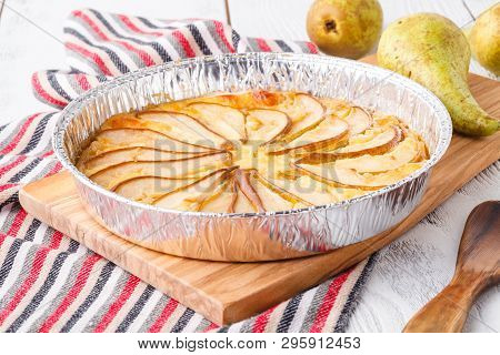 Flavorous Rustic Open Pie Pear Cheese Cinnamon And Almond