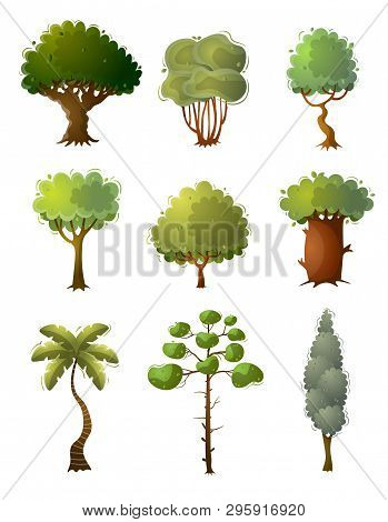 Set Of Green Colorful Tree, Different Type From Whole World