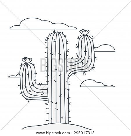 Cactus In Landscape Isolated Icon Vector Illustration Design