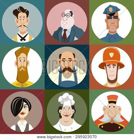 Faces Of Different People, Different Professions, Different Ages, Avatars