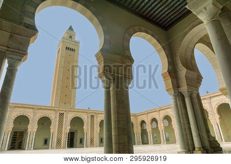 Carthage, Tunisia - April 3: View Of The Patio Of Malik Ibn Anas Mosque In Carthage, Tunisia On Apri