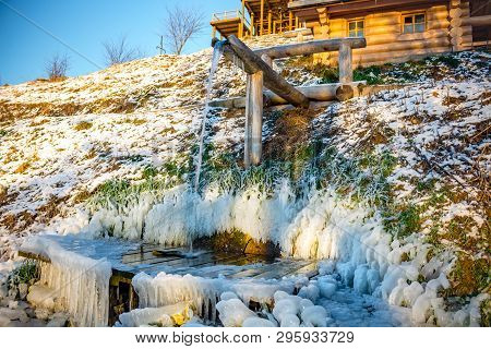 Beautiful Icy Springs In The Cold Season