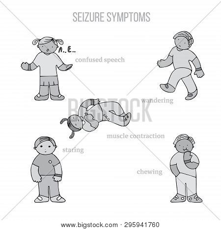 Set Of Kids With Seizure Symptoms. Fine For Medical Infobrochures For Kids And Teenagers, Public Sit