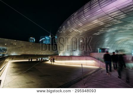 Seoul, South Korea - April 11, 2018 : Modern Architecture Of The Dongdaemun Design Plaza (ddp) At Ni