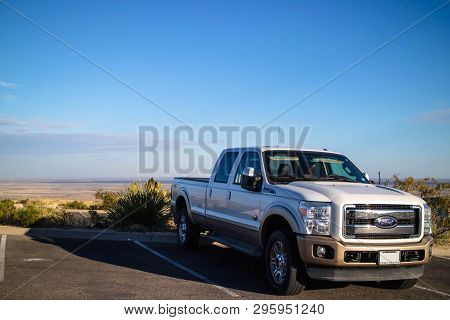 Carlsbad Cavern National Park, Nm, Usa - April 22, 2018: The F350 Parked Along The Preserve Park