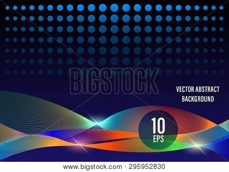 Abstract Wave Colorful Smoke With Dots Background. Interplay Of Shapes On The Subject Of Space, Ligh