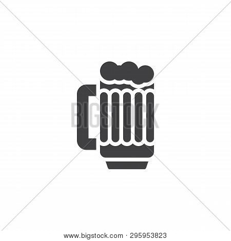Beer Mug With Foam Vector Icon. Glass Of Alcohol Drink Filled Flat Sign For Mobile Concept And Web D