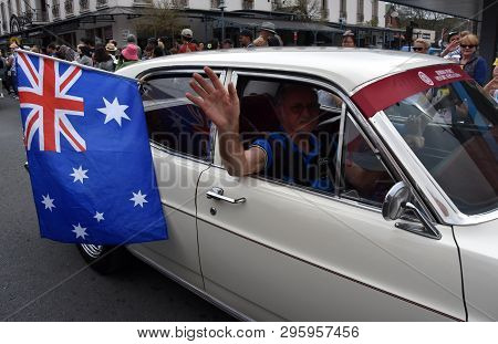 Bowral, Australia - Sept 22, 2018. Tulip Time Street Parade Features Classic And Vintage Cars, March