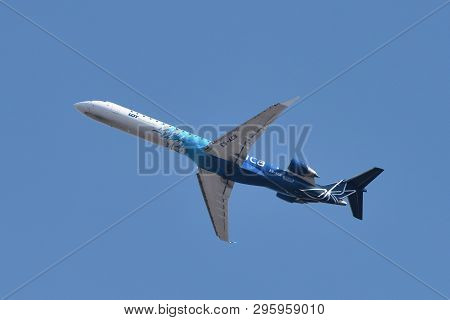 Vilnius, Lithuania - April 16: Lot Polish Airlines Bombardier Crj700 Series Airplane In Vilnius On A