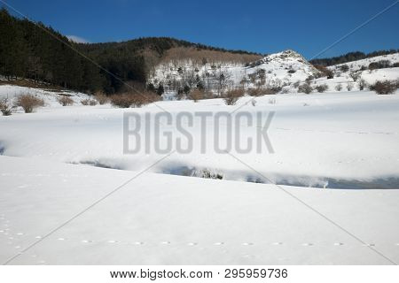 frozen Trearie Lake in winter Nebrodi Park, Sicily  