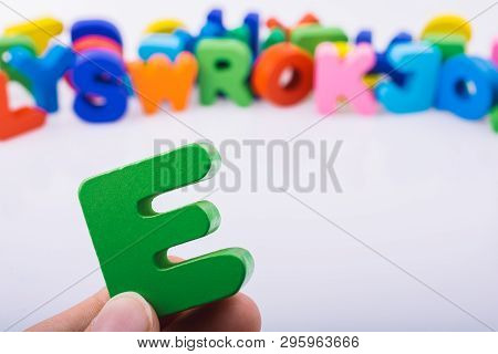 E Letter Cubes Of Alphabet Made Of Wood