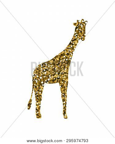 Silhouette Of A Camelopardalis. Vector Illustration. Simple Icon. Gold Sequins