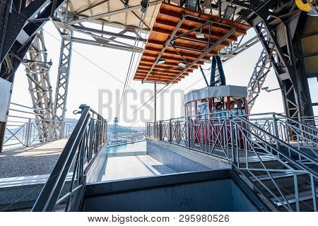 Barcelona, Spain - June 11, 2014: Overhead Cable Car From La Barceloneta To The Montjuic Hill. Barce