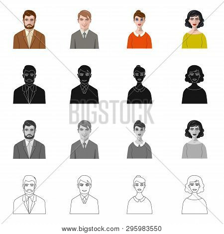 Vector Illustration Of Hairstyle And Profession  Sign. Set Of Hairstyle And Character  Vector Icon F