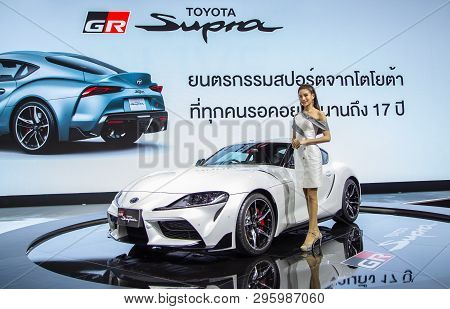 Nonthaburi, Thailand - April 3, 2019: Presenter Introduce Toyota Supra In Motor Show 2019