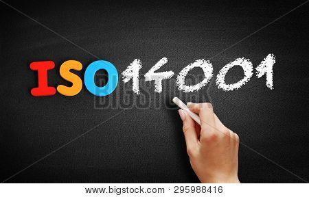 Iso 14001 International Standard Text On Blackboard, Concept Background