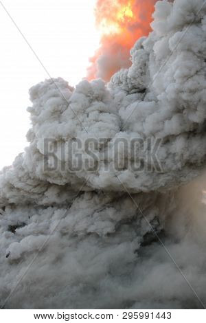 Heavy Grey Smoke And Flames Close Up