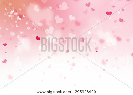Abstract Blur Background. Pink Pastel Heart Love Bokeh Valentine's Day Happy Concept; White Sparklin