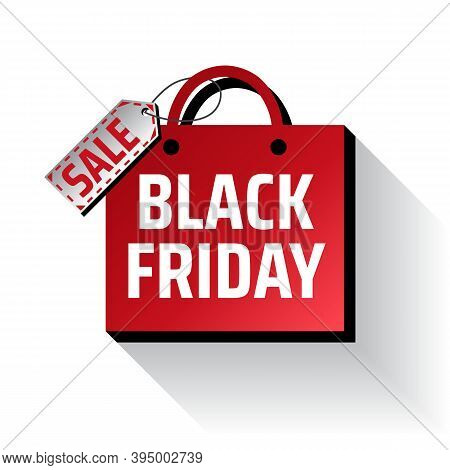 Advertising Concept With Black Friday Shopping Bag On White Background. Sale Label. Shopping Promoti