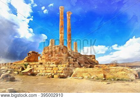 Ancient Roman City, Algeria, Colorful Painting Looks Like Picture