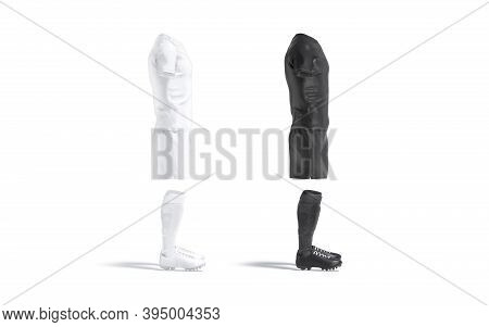 Blank Black And White Soccer Uniform Mockup Set, Side View, 3d Rendering. Empty Professional Team Du