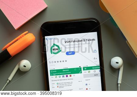 New York, United States - 7 November 2020: Vgn Fahrplan App Store Logo On Phone Screen, Illustrative