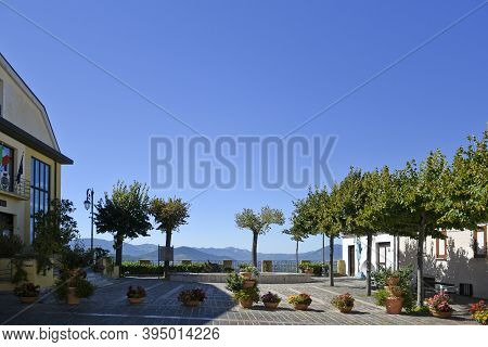 The Small Town Hall Square Of Grumento Nova, A Medieval Village In The Basilicata Region, Italy.