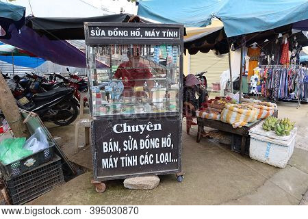 Hoi An, Vietnam, November 16, 2020: Watch Repair Stall In One Of The Streets In Hoi An Ba Le Market
