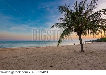 Lamai Beach On Koh Samui In Thailand, Paradise, Sunny Beach, Coconuts And Palm Trees, Sunbathing And
