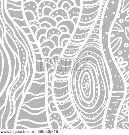 Hand Drawn Square Background. Freehand Art. Black And White Illustration
