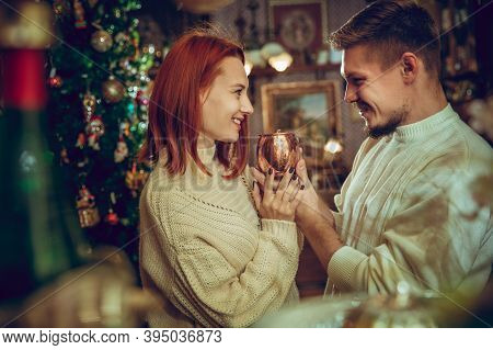 Lovely. Smiling Family, Caucasian Couple Looking For Home Decoration And Holidays Gifts In Household