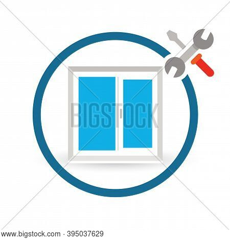 Installation Of Enegry Efficient Windows. Vector Icon.