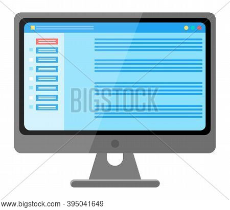 Table Software Computer Screen With Financial Accounting Data, Database, Information Site Page. Moni