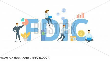 Fdic, Federal Deposit Insurance Corporation. Concept With Keywords, People And Icons. Flat Vector Il