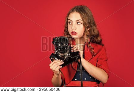 Learn Use Presets. Editing Photos. Manual Settings. Professional Camera. Girl With Retro Camera. Cap