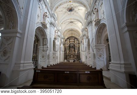 Bergusio, Italy, September 11, 2020 - The Inner Of The Benedictine Abbey Of Monte Maria (abtei Marie