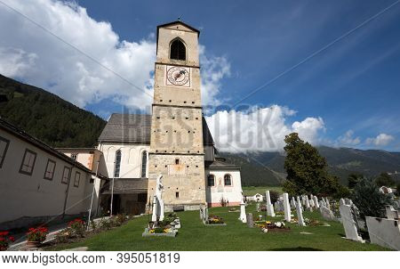 Mustair, Switzerland, September 11, 2020 - The Small Cemetery Near The Convent Of St. John In Mustai