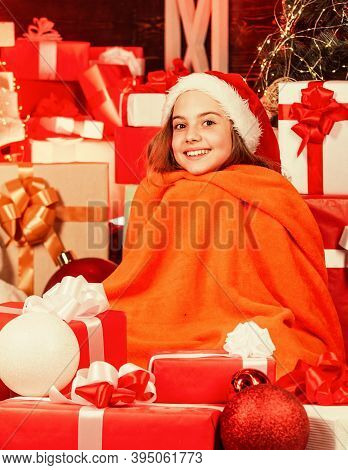 Happy Winter. Santaland Diaries. Cute Playful Christmas Elf Cover Duvet. Little Girl Santa Hat. Sant