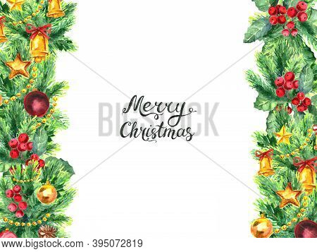 Christmas Border And Lettreing Isolated On White Background